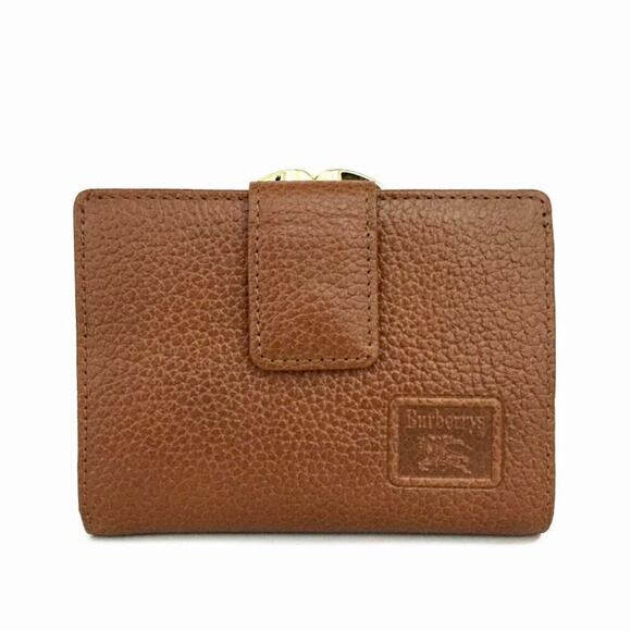 Authentic Burberrys Horse Logo Brown Leather Compact Bifold Snap Wallet - Picture 1 of 8
